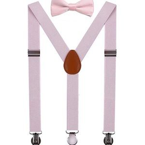 Boys’ blush pink suspenders and bow tie